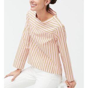 J.Crew Stripe Pink Bronze Funnelneck In Cotton Poplin Blouse, NWT, Size 4
